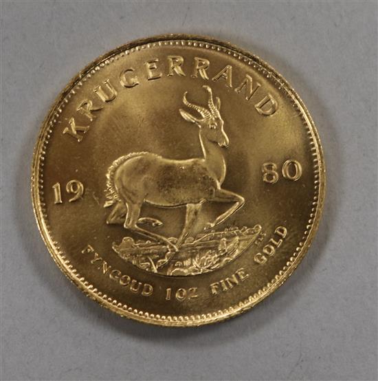 A 1980 gold Krugerand,